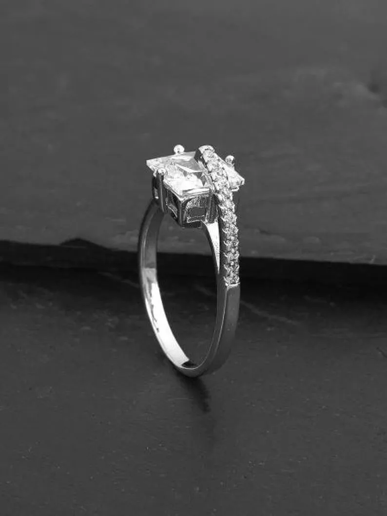 0.75CT Princess Cut Moissanite ring, Rose Gold Art Deco Engagement Ring, Stackable Diamond ring, anniversary rings