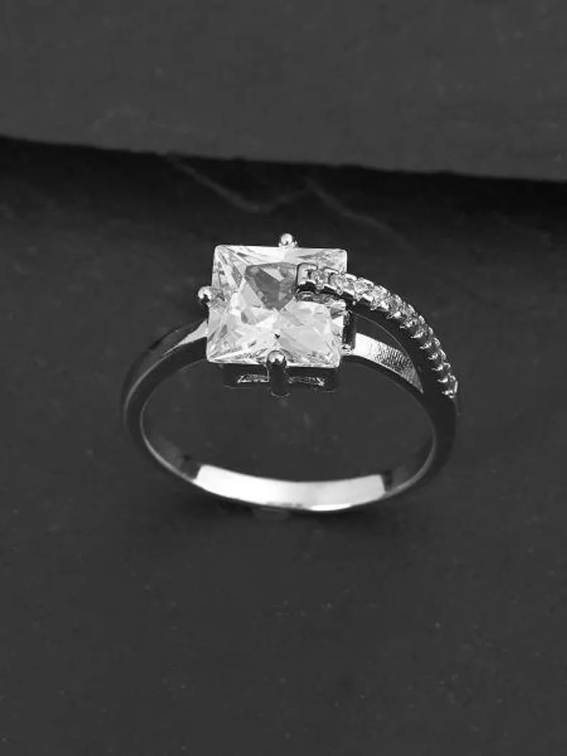 0.75CT Princess Cut Moissanite ring, Rose Gold Art Deco Engagement Ring, Stackable Diamond ring, anniversary rings