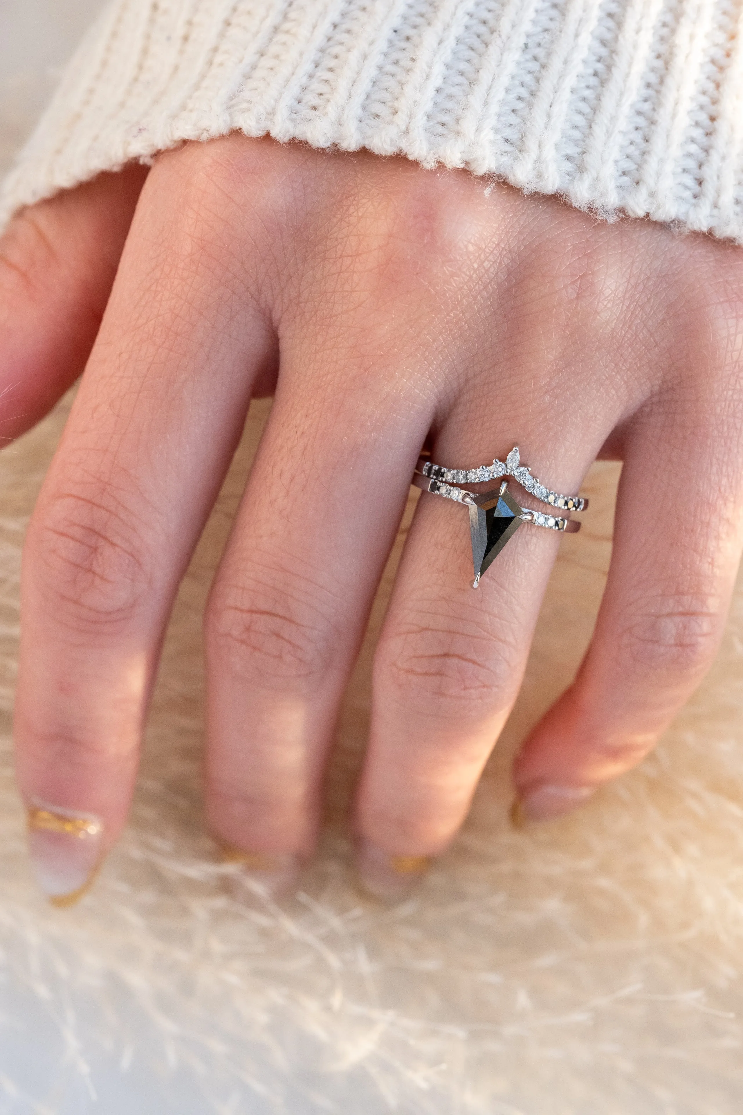 1 Carat Black Kite Diamond Engagement Ring, Ombre Jules Setting, Platinum