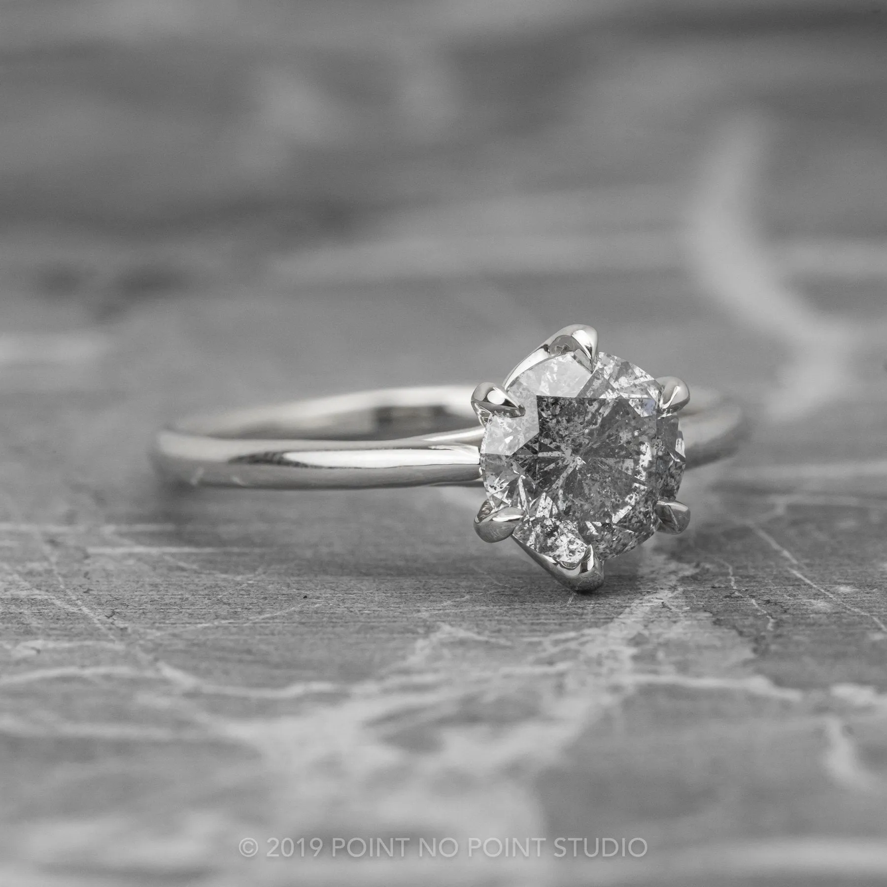 1.03 Carat Salt and Pepper Round Diamond Engagement Ring, Madeline Setting, 14K White Gold