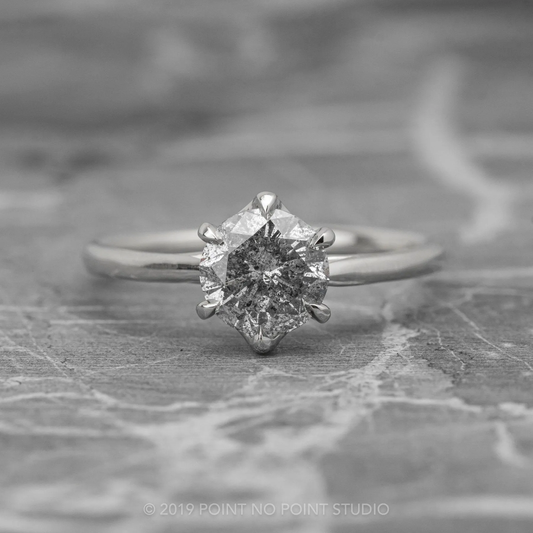 1.03 Carat Salt and Pepper Round Diamond Engagement Ring, Madeline Setting, 14K White Gold