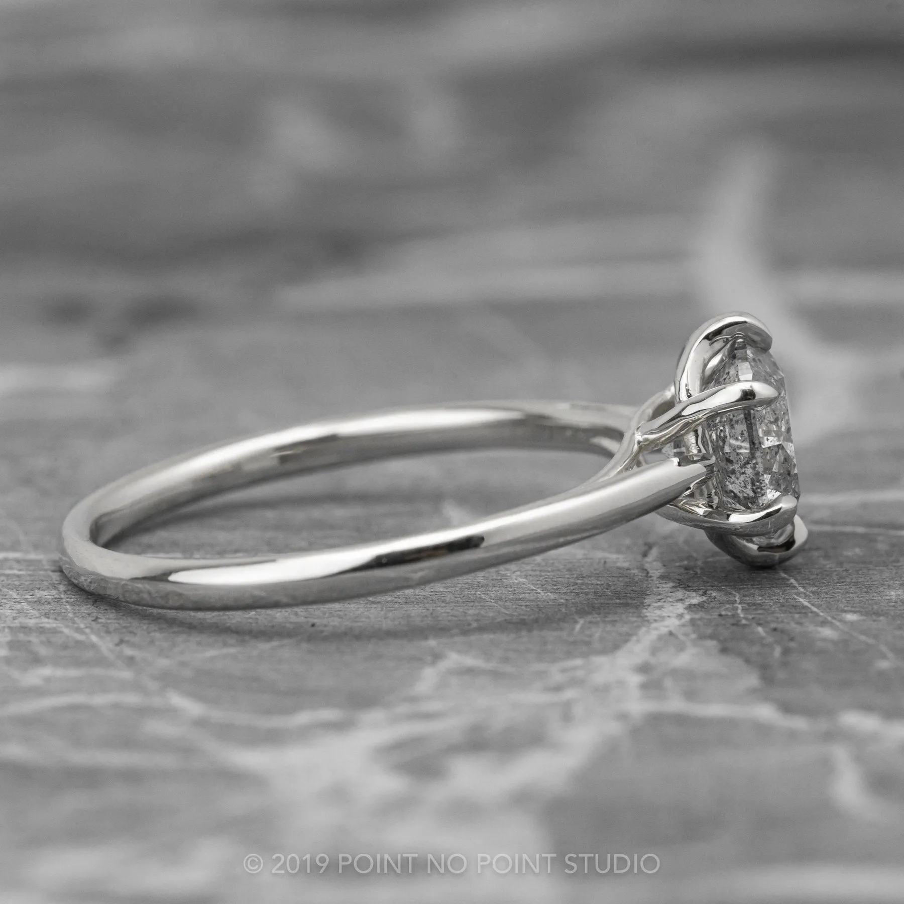 1.03 Carat Salt and Pepper Round Diamond Engagement Ring, Madeline Setting, 14K White Gold
