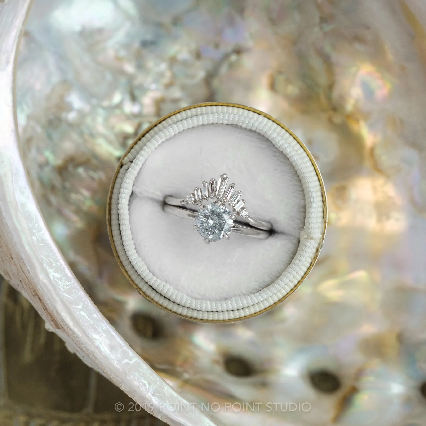 1.03 Carat Salt and Pepper Round Diamond Engagement Ring, Madeline Setting, 14K White Gold