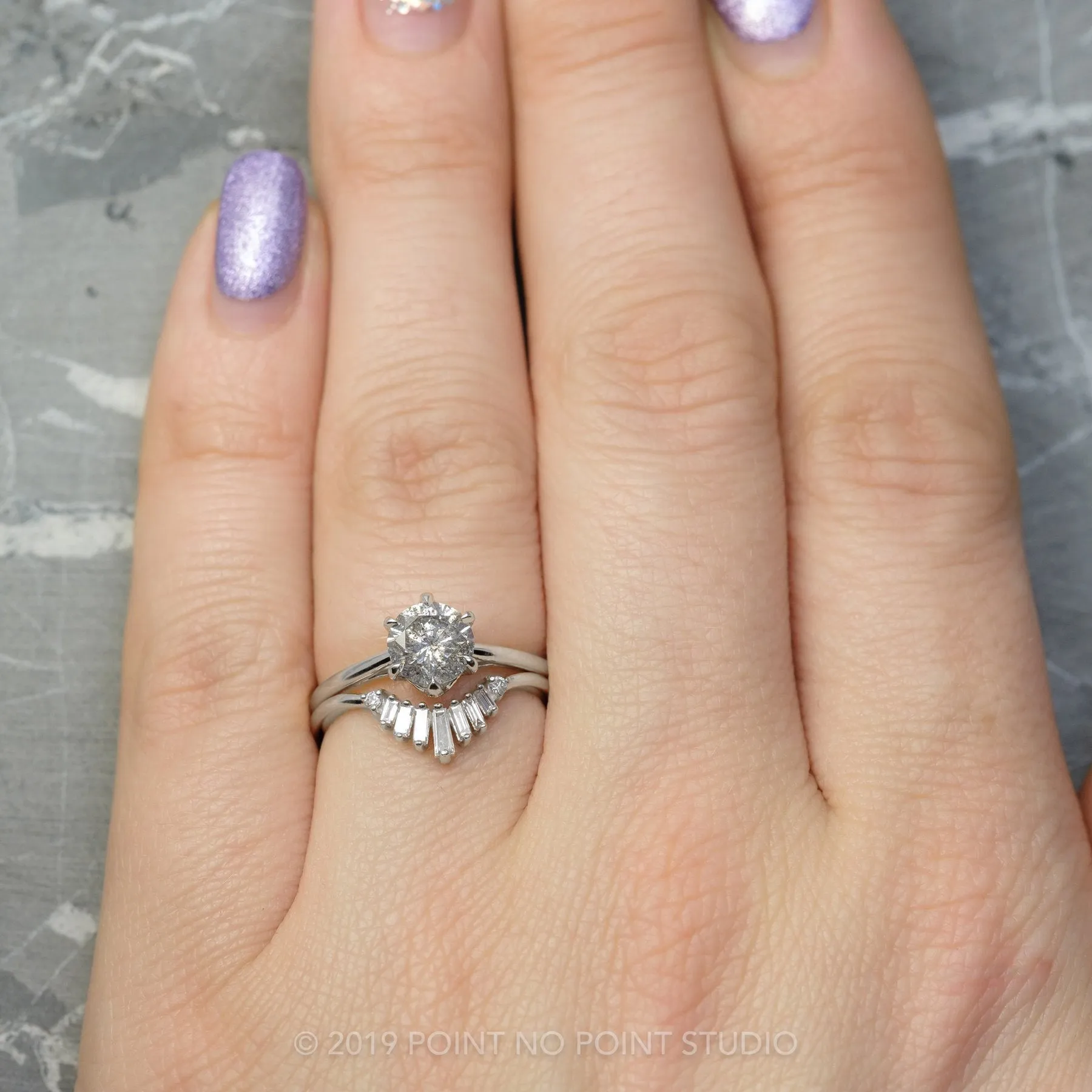 1.03 Carat Salt and Pepper Round Diamond Engagement Ring, Madeline Setting, 14K White Gold