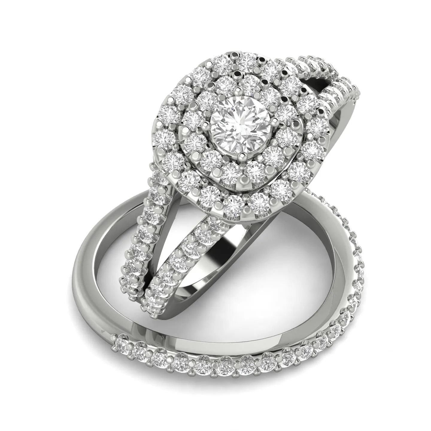 1.10 Carat TW Natural Diamond Halo Bridal Set in 10k White Gold (G-H, I1-I2)