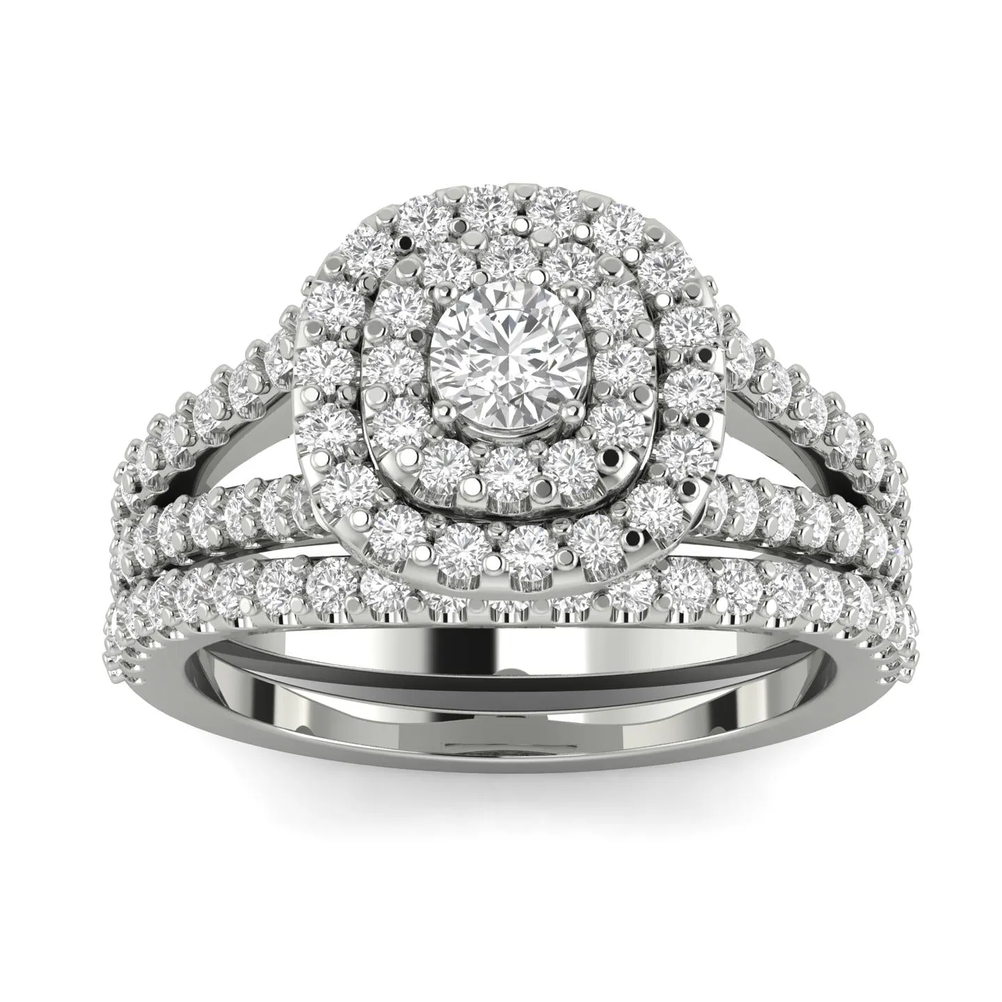 1.10 Carat TW Natural Diamond Halo Bridal Set in 10k White Gold (G-H, I1-I2)