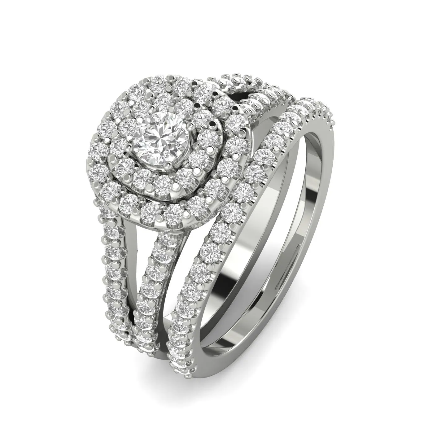 1.10 Carat TW Natural Diamond Halo Bridal Set in 10k White Gold (G-H, I1-I2)
