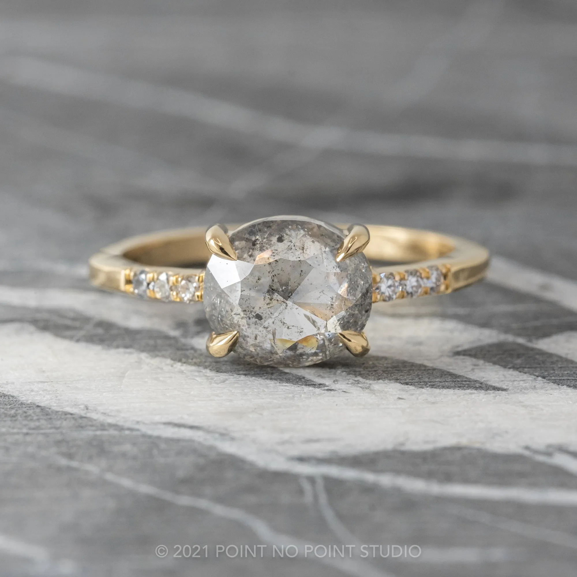 1.11 Carat Salt and Pepper Oval Diamond Engagement Ring, Jules Setting, 14K Yellow Gold