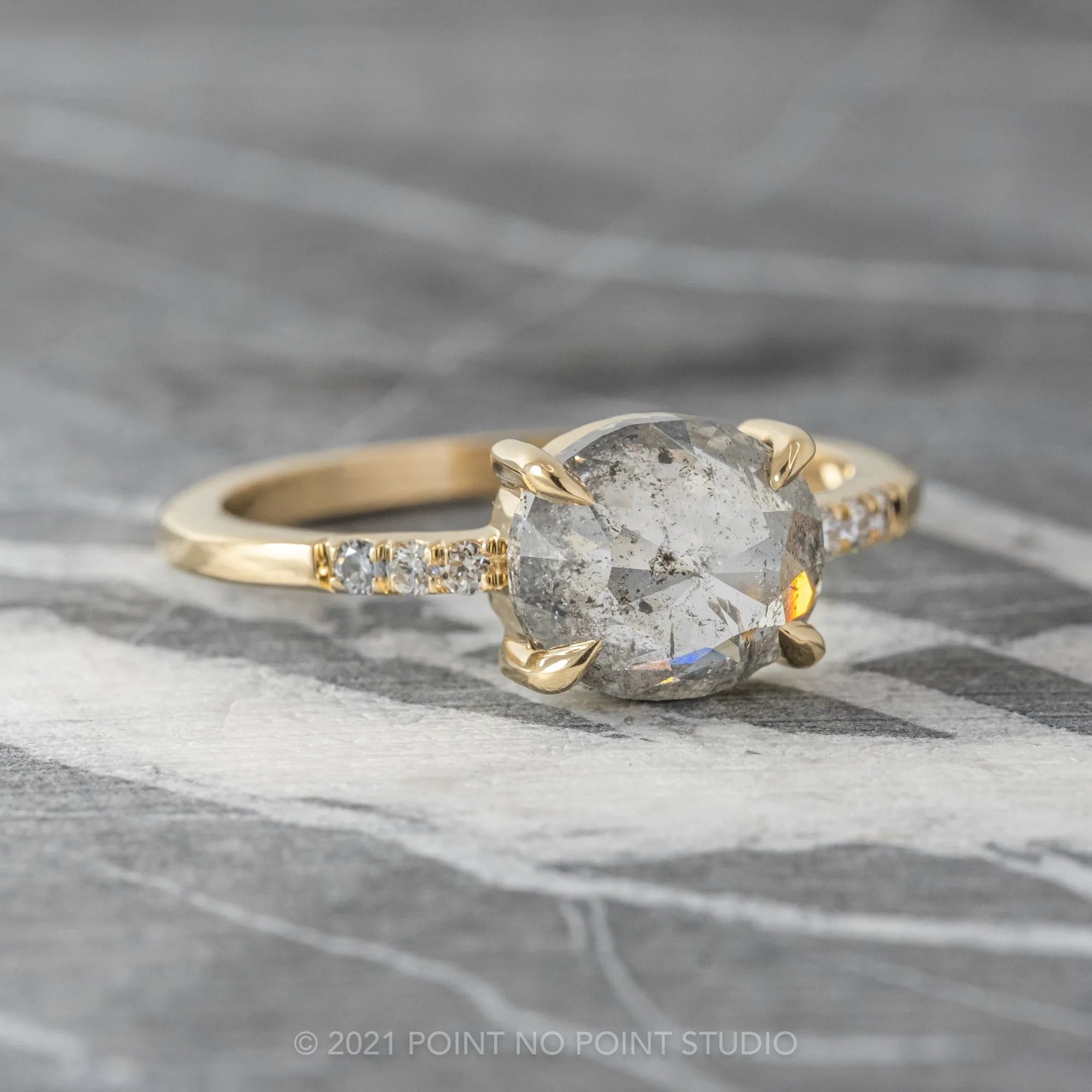 1.11 Carat Salt and Pepper Oval Diamond Engagement Ring, Jules Setting, 14K Yellow Gold