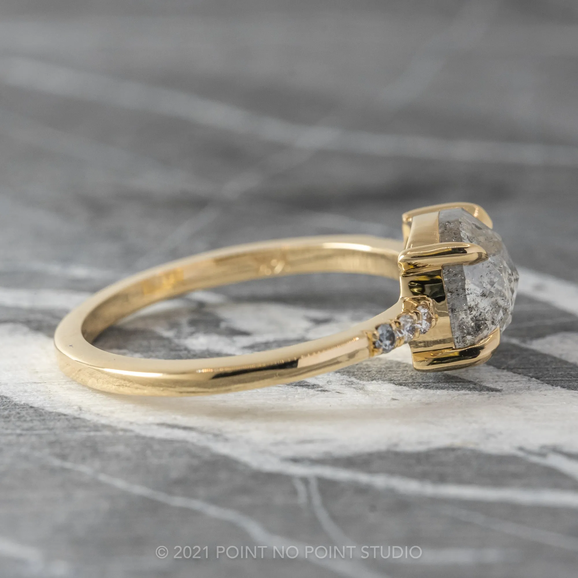 1.11 Carat Salt and Pepper Oval Diamond Engagement Ring, Jules Setting, 14K Yellow Gold