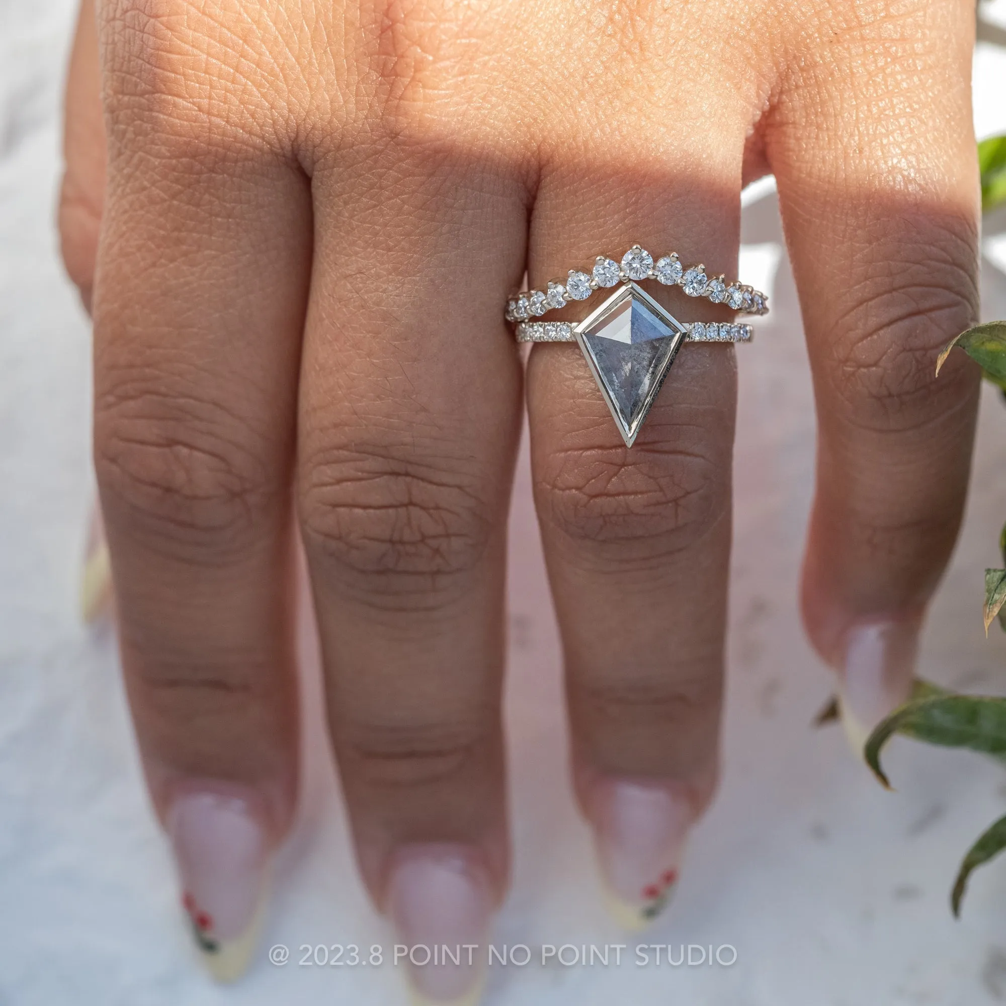 1.13 Carat Salt and Pepper Kite Diamond Engagement Ring, Jules Setting, Platinum