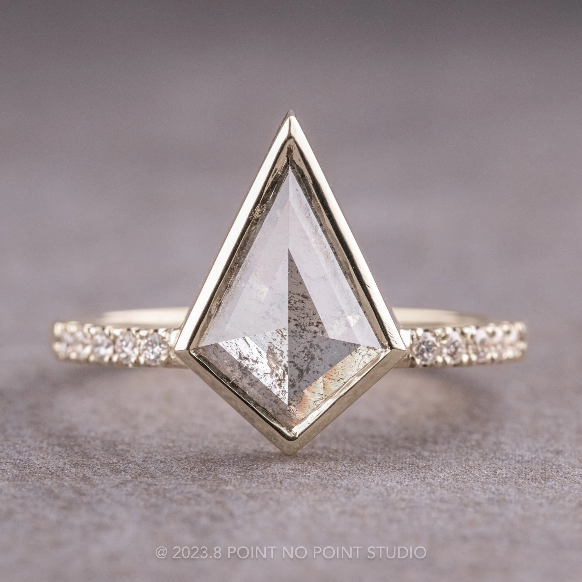 1.13 Carat Salt and Pepper Kite Diamond Engagement Ring, Jules Setting, Platinum