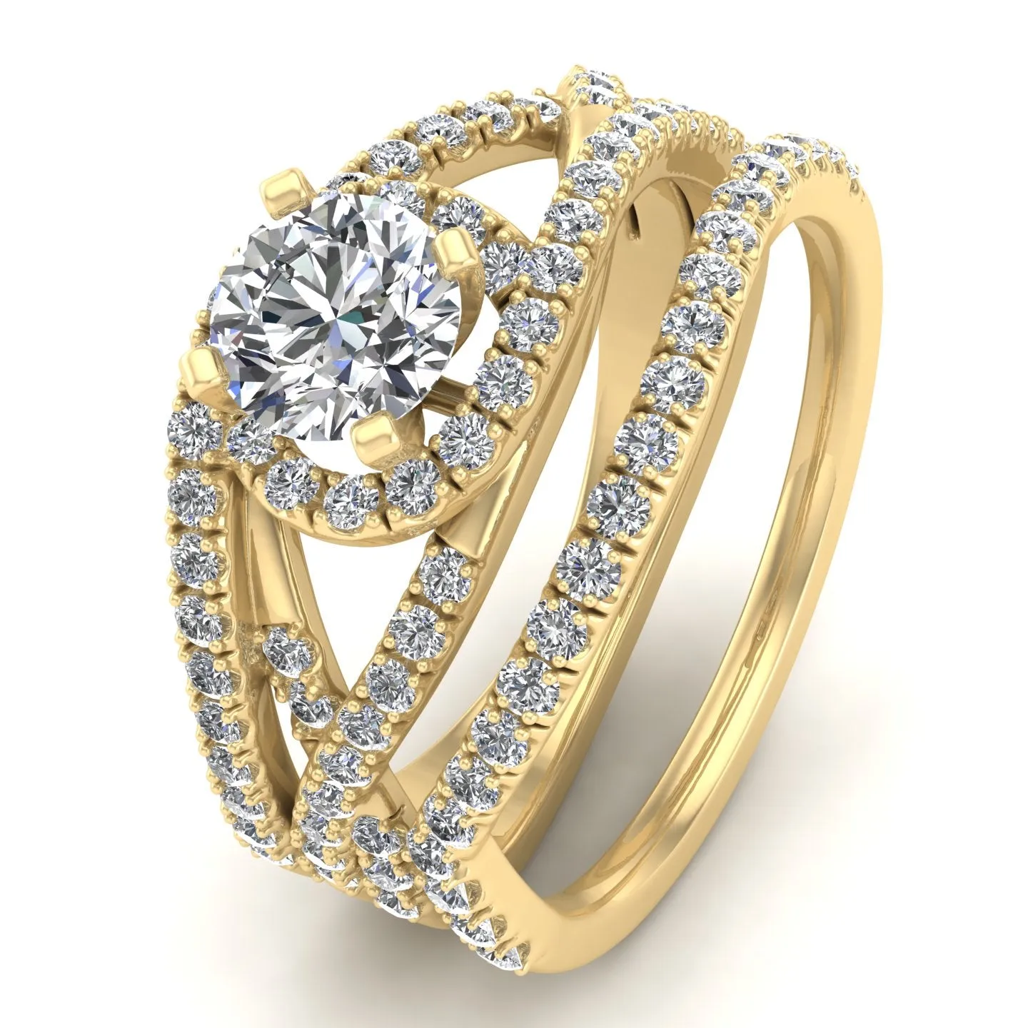 1.15 Carat TW Natural Diamond Bridal Wedding Ring Set on 14k Yellow Gold