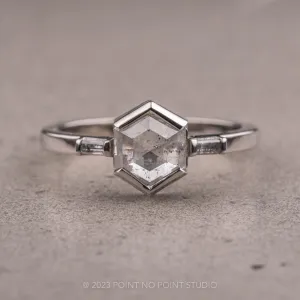 1.26 Carat Salt and Pepper Hexagon Diamond Engagement Ring, Zoe Setting, 14K White Gold