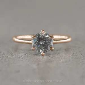 1.29 Carat Salt and Pepper Round Diamond Engagement Ring, Madeline Setting, 14k Rose Gold