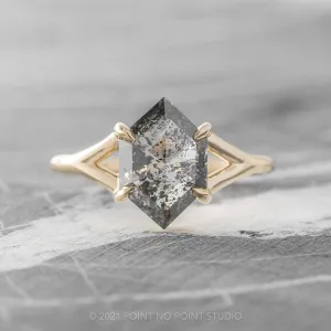 1.36 Carat Salt and Pepper Hexagon Diamond Engagement Ring, Split Shank Jane Setting, 14K Yellow Gold