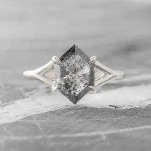1.36 Carat Salt and Pepper Hexagon Diamond Engagement Ring, Split Shank Jane Setting, Platinum