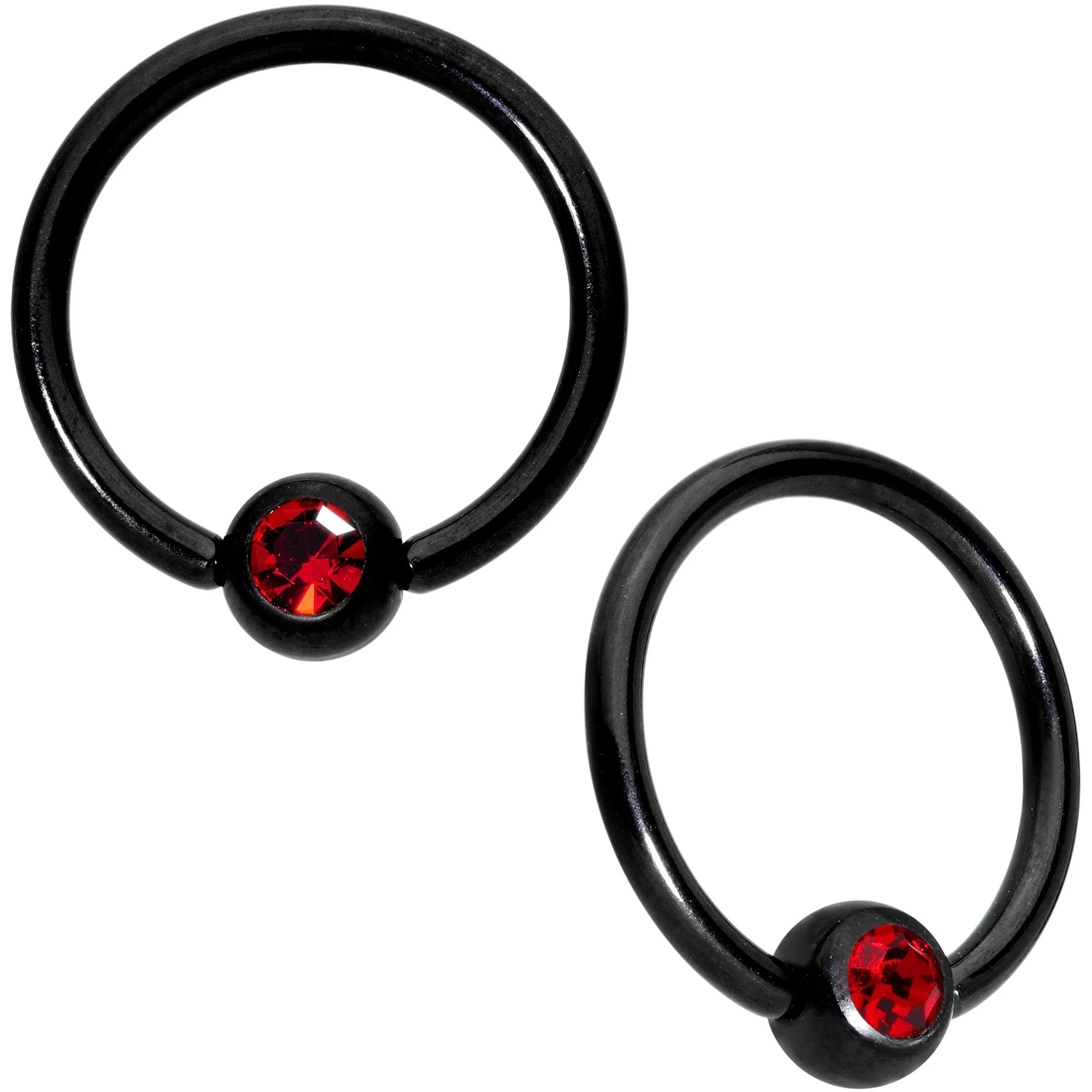 14 Gauge 13mm Red Gem Alien Black BCR Captive Nipple Ring Set Of 4
