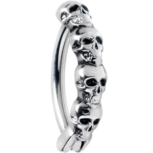 14 Gauge 3/8 Grade 23 Titanium Goth Skulls Hinged Hoop Belly Ring