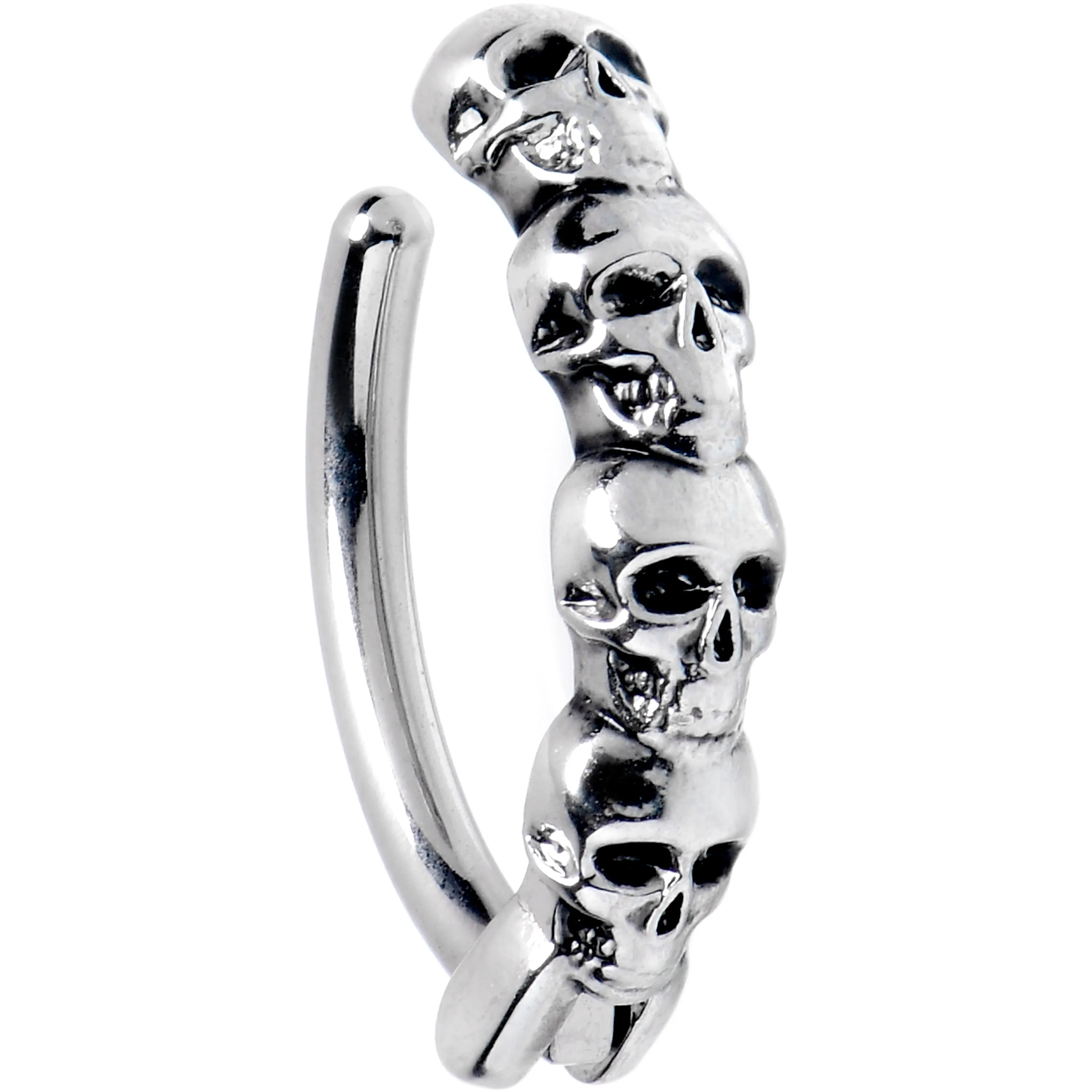 14 Gauge 3/8 Grade 23 Titanium Goth Skulls Hinged Hoop Belly Ring