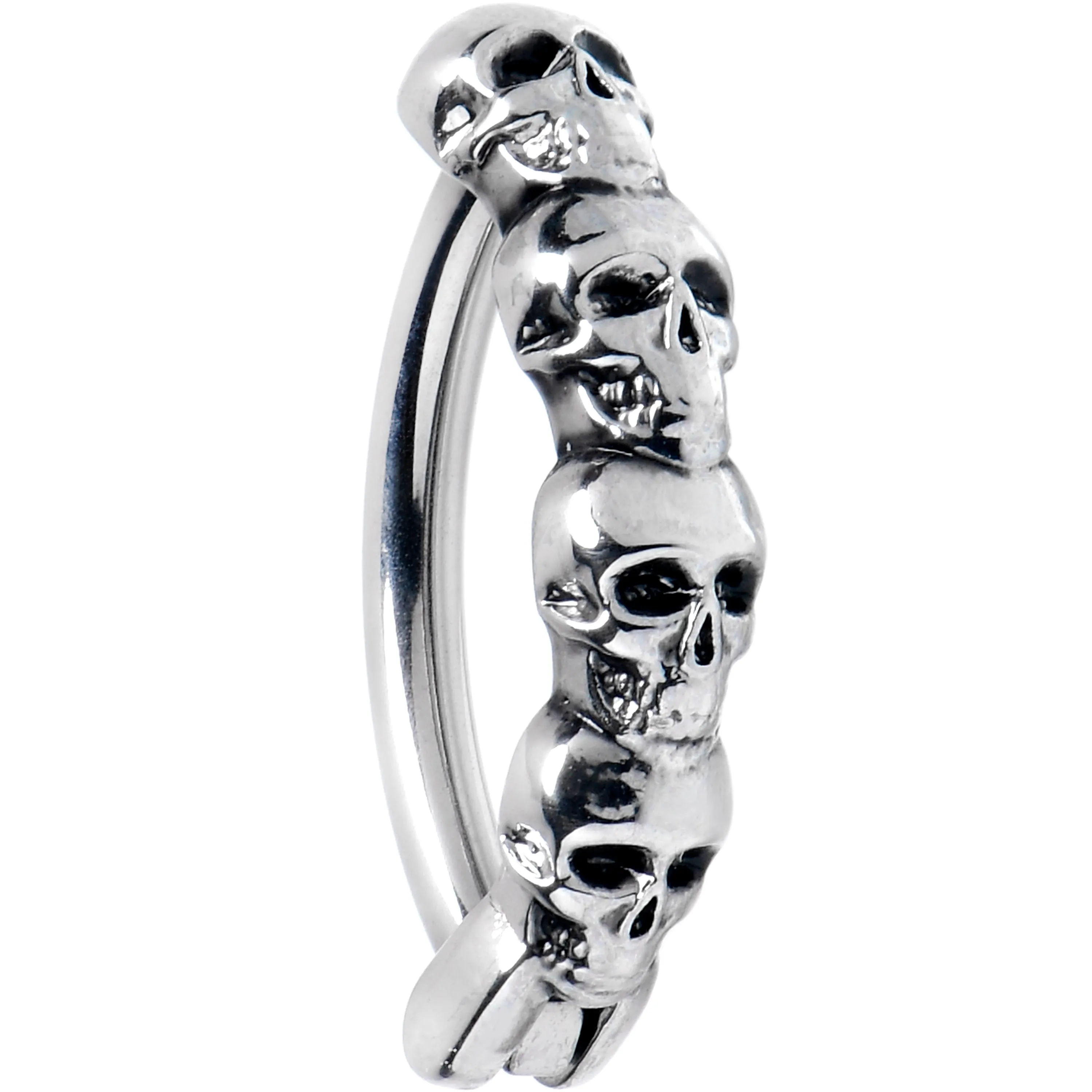 14 Gauge 3/8 Grade 23 Titanium Goth Skulls Hinged Hoop Belly Ring