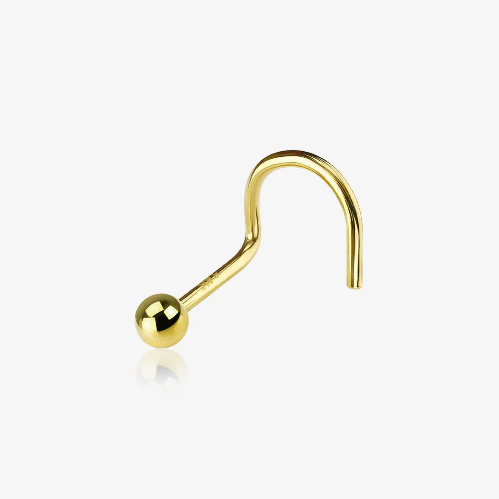 14 Karat Gold Solid Ball Top Nose Screw Ring