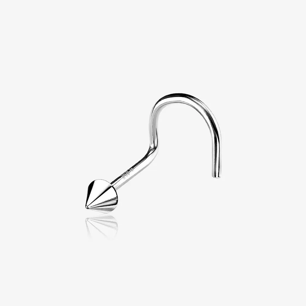 14 Karat White Gold Solid Spike Top Nose Screw Ring