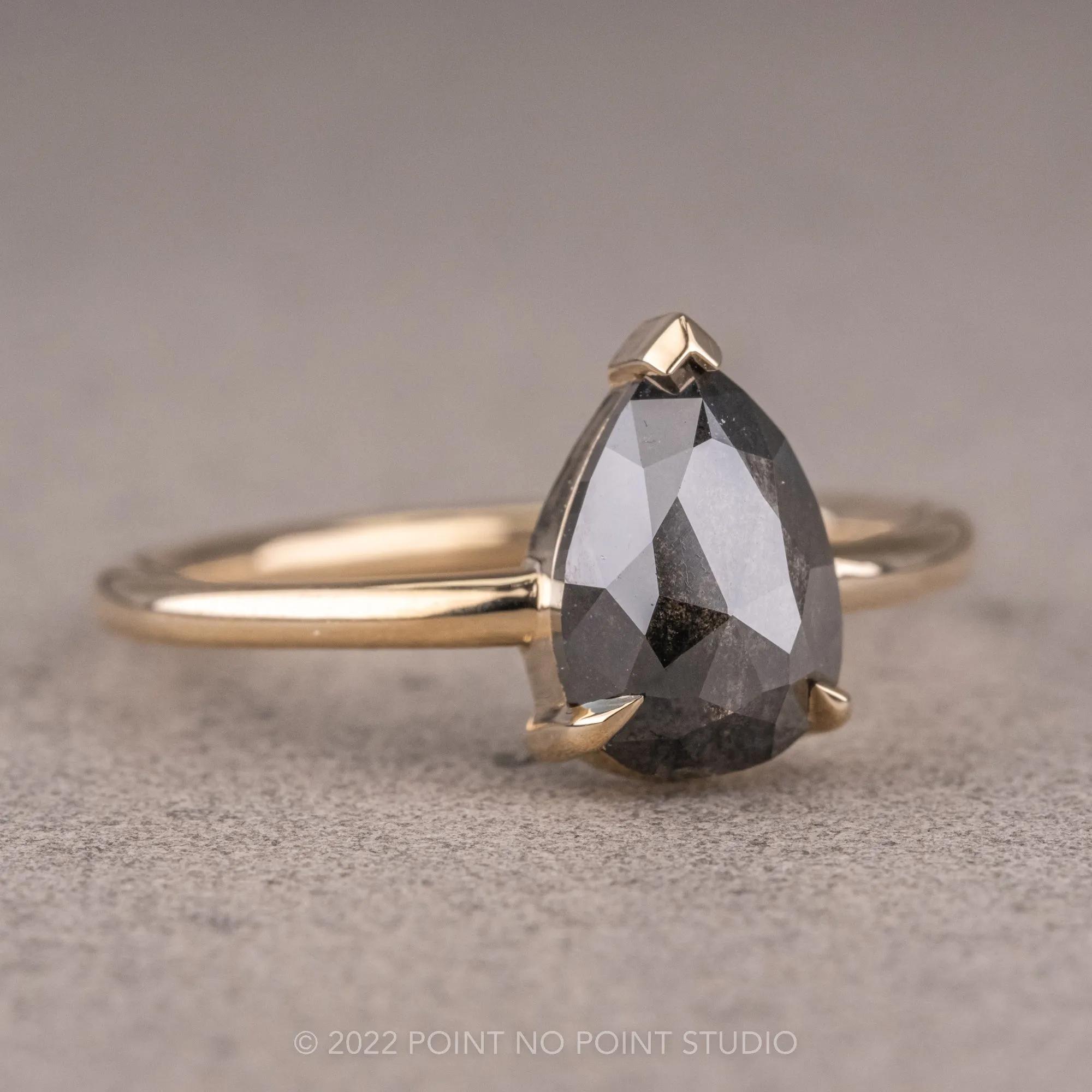 1.40 Carat Black Pear Diamond Engagement Ring, Charlize Setting, 14k Yellow Gold