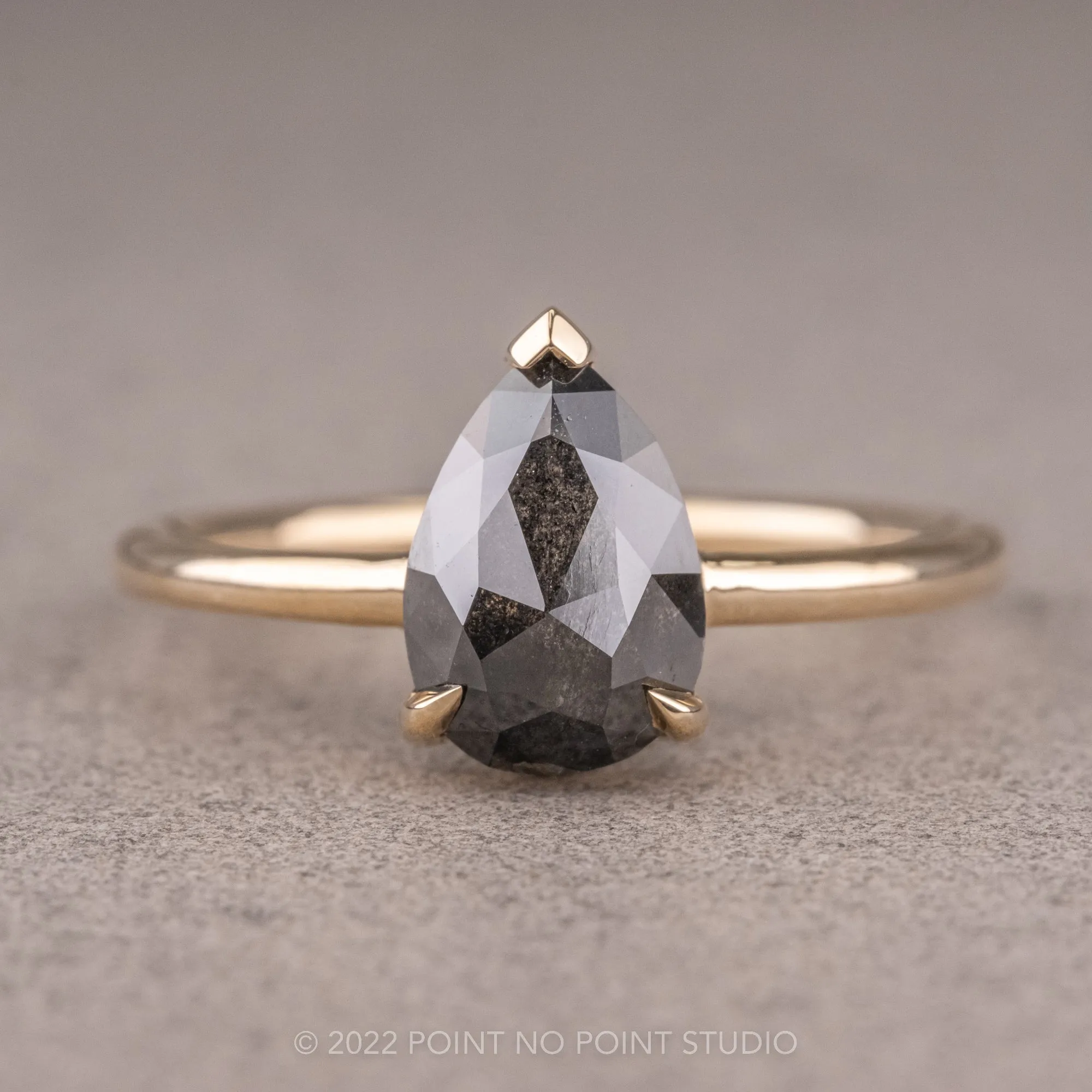 1.40 Carat Black Pear Diamond Engagement Ring, Charlize Setting, 14k Yellow Gold