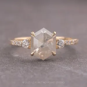 1.46 Carat Icy Salt and Pepper Hexagon Diamond Engagement Ring, Eliza Setting, 14K Yellow Gold