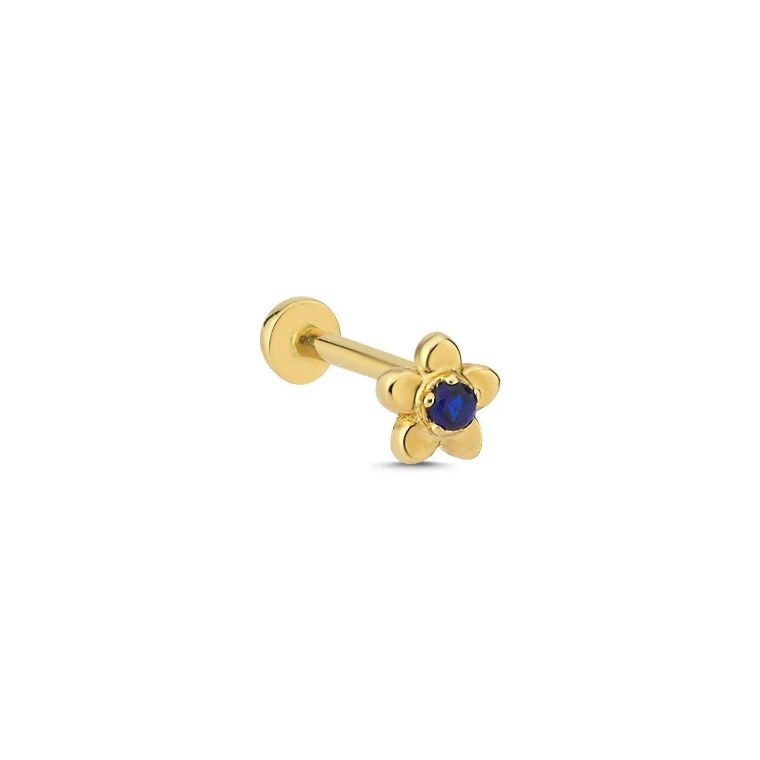 14k Gold Papatya Model Dark Blue Stone Tragus Piercing