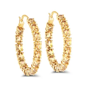 14k Gold Plated Citrine Hoop Earrings