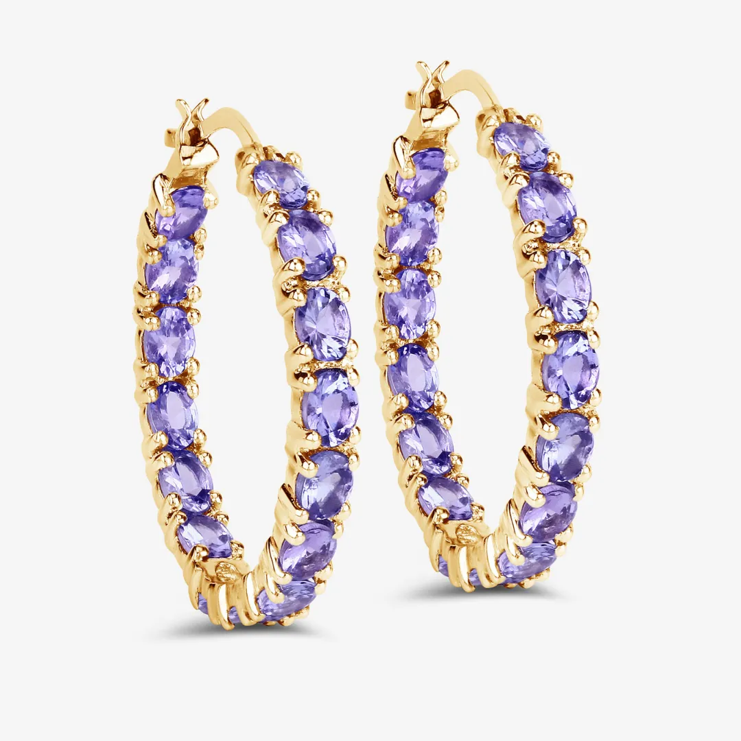 14k Gold Plated Tanzanite Hoop Earrings
