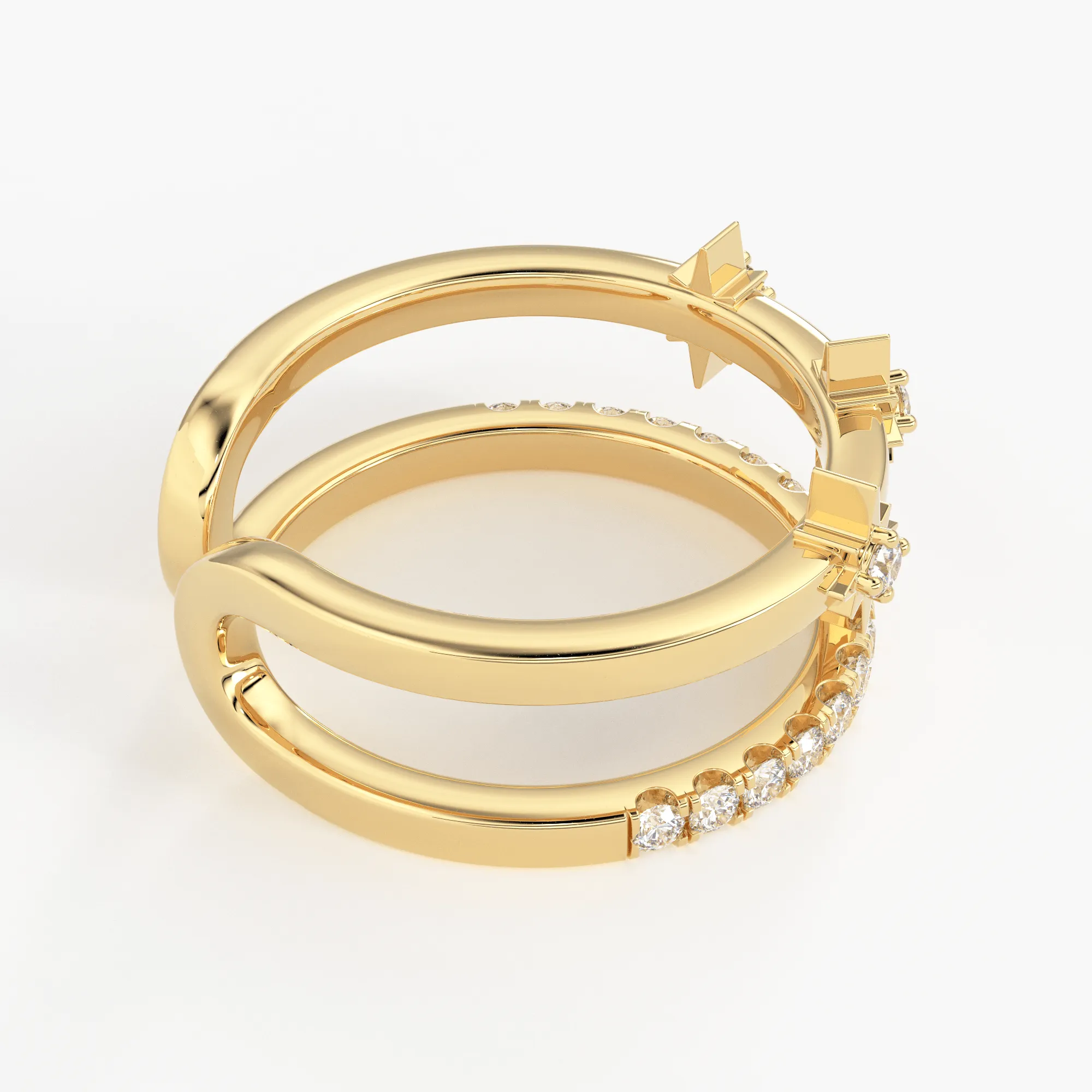 14k Gold Star Ring / Diamond Star Ring / Stackable Star Rings / Diamond Ring / Celestial Dual Ring / Dainty Dtackable Rings / Two Row Ring / Open Ring