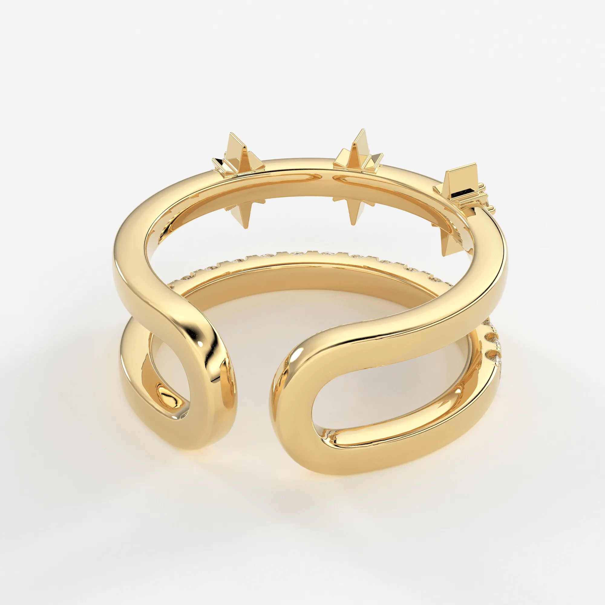 14k Gold Star Ring / Diamond Star Ring / Stackable Star Rings / Diamond Ring / Celestial Dual Ring / Dainty Dtackable Rings / Two Row Ring / Open Ring