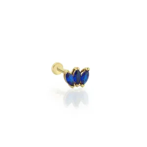 14k Gold Triple Dark Blue Marquise Tragus Piercing