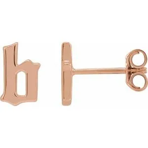 14K Rose Single Gothic Initial B Earring