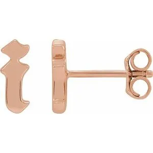 14K Rose Single Gothic Initial I Earring