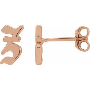 14K Rose Single Gothic Initial Z Earring
