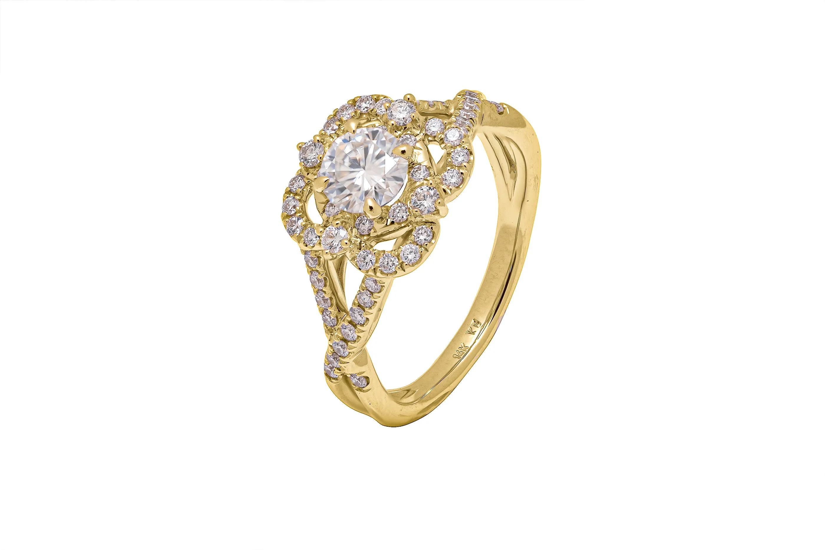 14K Solid Floral Bridal Ring with Pave