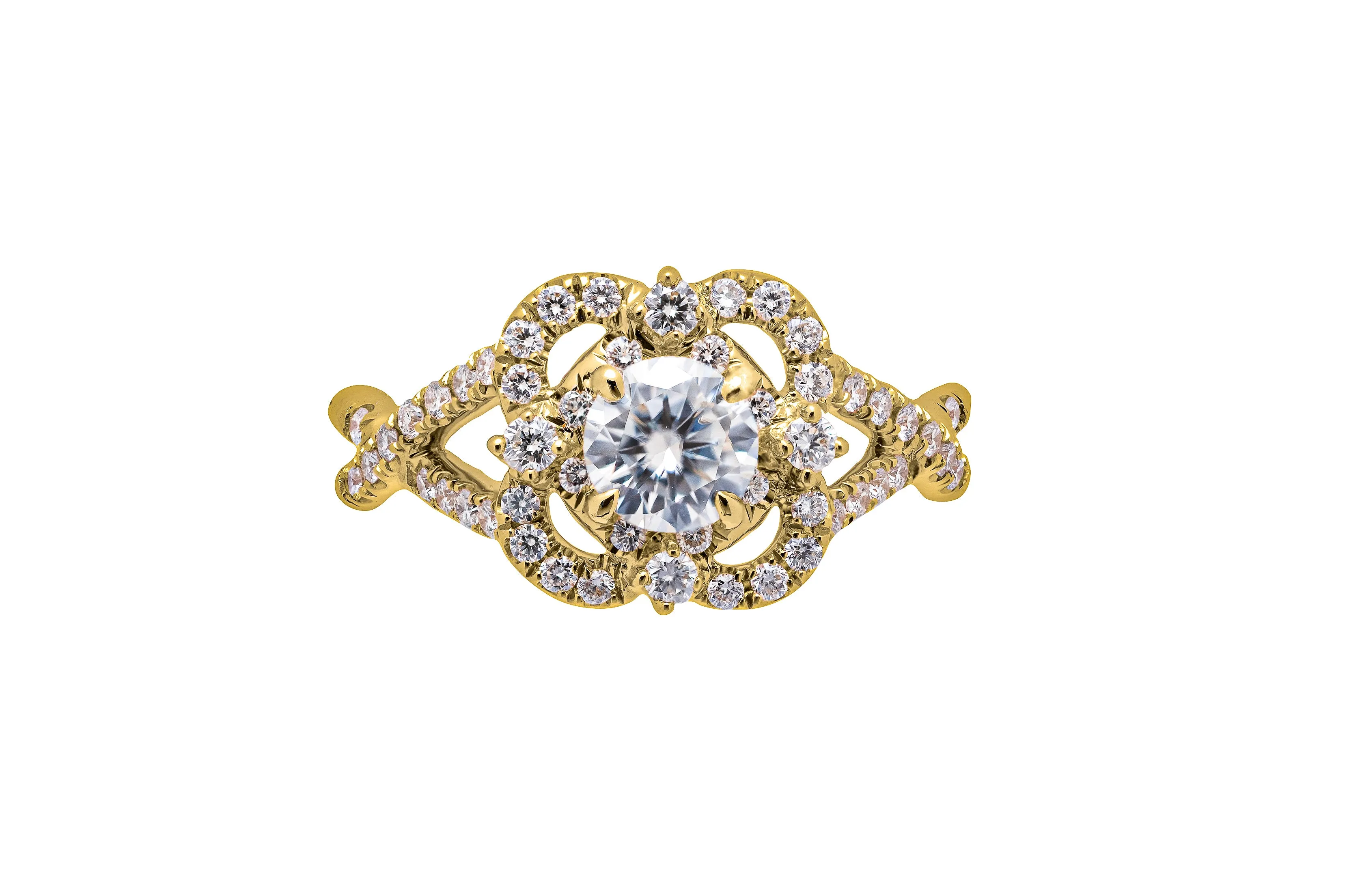 14K Solid Floral Bridal Ring with Pave