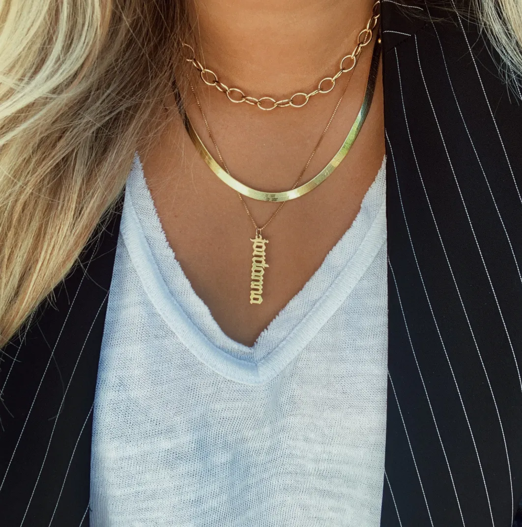 14k Vertical Nameplate Necklace