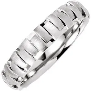 14K White 5 mm Design Band with Satin Finish Size 5.5