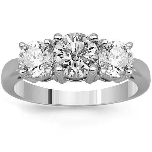 14K White Gold Three Stone Diamond Anniversary Ring 1.75 Ctw