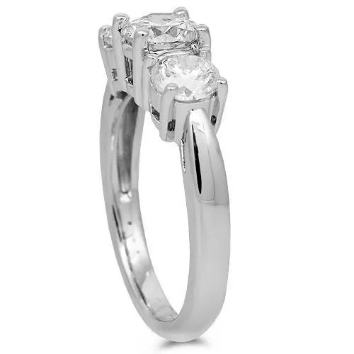 14K White Gold Three Stone Diamond Anniversary Ring 1.75 Ctw