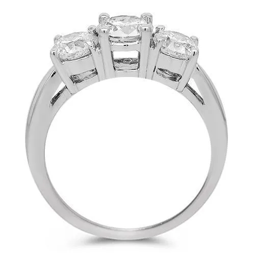 14K White Gold Three Stone Diamond Anniversary Ring 1.75 Ctw