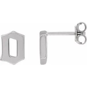 14K White Single Gothic Initial O Earring