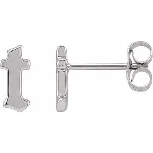 14K White Single Gothic Initial T Earring
