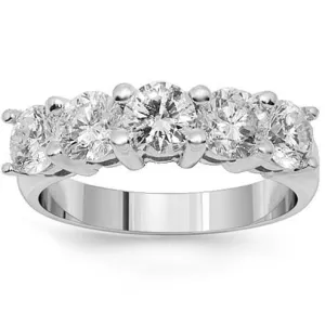 14K White Solid Gold Womens Five Stone Diamond Anniversary Ring 1.70 Ctw