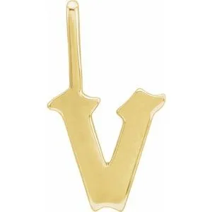 14K Yellow Gothic Initial V Charm/Pendant